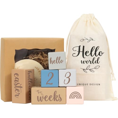 §&∞&COCO 月齢フォト マンスリーカード 天然木製素材 ギフトBOX付き ウッドブロック 出産祝い ニューボーンフォト マタニティフォト メモリアル 成長記録 収納袋付き (Cセット)