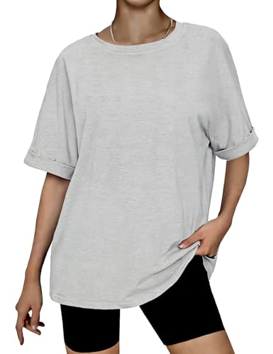 Terecey Camiseta Mujer Manga Corta Básica Cuello Redondo Suave y Cómoda Estilo Casual Oversize para Verano Primavera Diario Trabajo