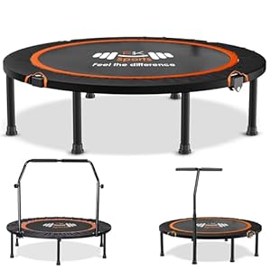 FK Sports Foldable Fitness Mini Trampoline Rebounder, 48″ and 40″ Foldable Mini Trampoline with T or U Bar Handle, Round Mini Fitness indoor Trampoline