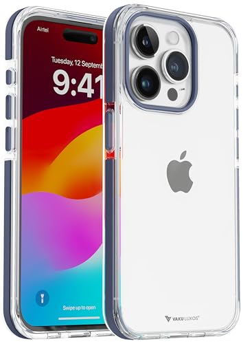 Image of Vaku Luxos Apex Series Back Cover Case for iPhone 15 Pro Max Metal Frame Camera Bump Scratch Resistant Slim Thin Military-Grade Protection - Blue