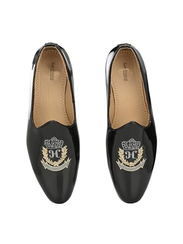 Image of San Frissco Men's Loafers Ethnic Embroidered Casual Slip On Shoes Soft Cushioned Footbed Insole with TPR Sole Stylish Lightweight Comfortable Fit Perfect for Party, Events and Weddings