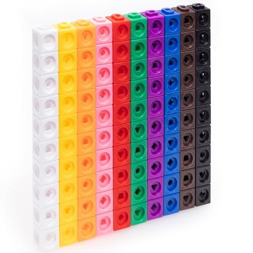 Cubos de matemáticas, juego de 100 cubos de enlace para la ansiedad para aprendizaje temprano y matemáticas, con 10 colores y formas geométricas, perfecto para el aula y el hogar