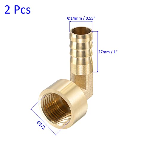 M METERXITY 2 Pack Brass Hose Barb Fittings - 90 Degree Elbow Brass 14mm Barb Connector Apply to Water Fuel (G1/2 Female Pipe) - Image 3
