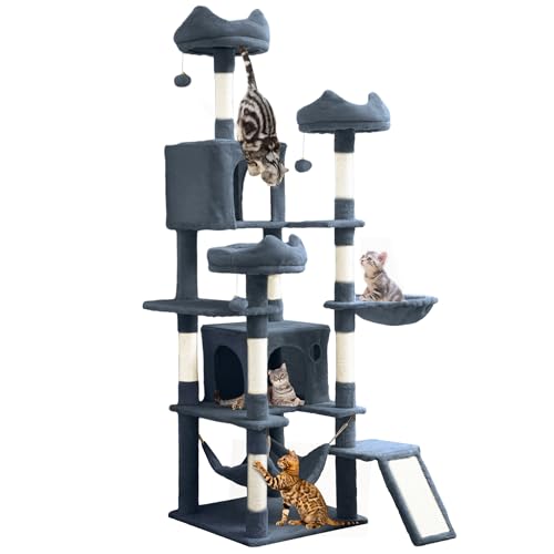 YITAHOME Tall Cat Tree for Indoor Cats, 75 inch Multi-Level Cat Tower with Cat Condos, Top Perches, Sisal Ramp Scratching Posts, Cozy Basket, Hammocks, Large Cat Pet Activity Structure, Dark Grey by YITAHOME - Image 6