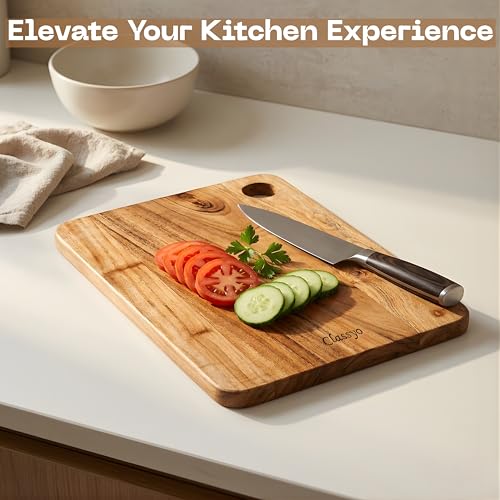 Image of Classyo Wooden Cutting Board for Kitchen, Wooden Chopping Board Wood, Made with Natural Acacia Wood for Vegetables, Fruits & Cheese Cutting, Reversible (Medium, 13 x 8 x 0.5 inch)