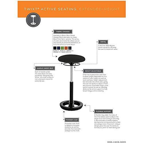 Image of Safco Twixt Active Movement Seating Chair, Ergonomic Support, Extended Height, Black Mesh