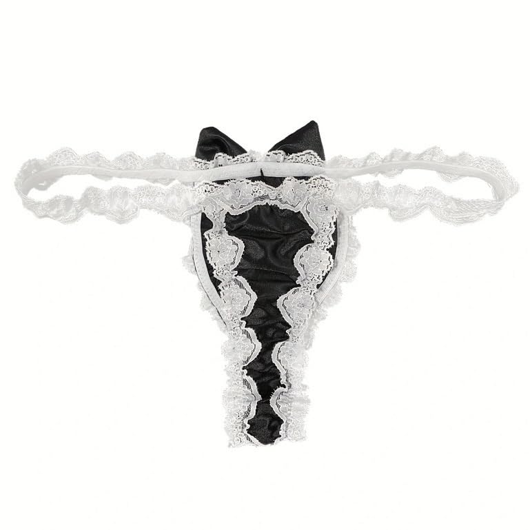 Men‘s Lace Low Waist Sexy Bowknot Thongs Cute Thong gag Gift One Size Underwear G-Strings3