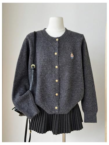 Women's Embroidery Button Down Crewneck Cardigan Long Sleeve Knit Cardigan Sweater Trendy3