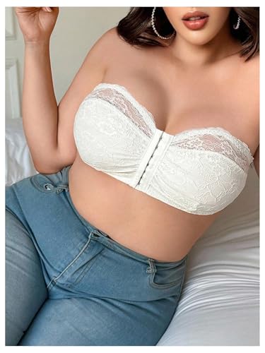 Image of MakeMeChic Women's Plus Size Strapless Bras Front Closure Half Push Up Bra Bandeau Wireless Bralette for Large Bust