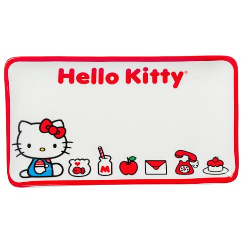 Image of Silver Buffalo Sanrio Hello Kitty Ceramic Sushi Set with Dipping Sauce Dish and Matching Chopsticks