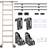 12 ft Sliding Library Ladder Hardware Kit Barn Door Hardware Kit Includes Telescope Hook Bottom Wheel 300lb Load Capacity for Rolling for Loft Bookshelf Fit 1-1/8' Stepladder, No Ladder