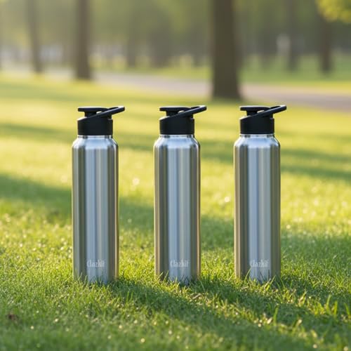 Image of Clazkit Amaze 1000ml Sporty Stainless Steel Water Bottle Set of 3|ISI Certified | Leakproof, Rust-Free, BPA-Free, Durable for College, Fridge, Sports, Gym, Yoga & Office - Easy to Clean & Reusable