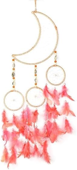 Handicrafts Moon Shape Dream Catcher with kaudi Combination | Half Moon can be Hang Garden Tree, Balcony, Home décor, Wall Hanging, Bedroom, Gift for Someone Special (Peach)