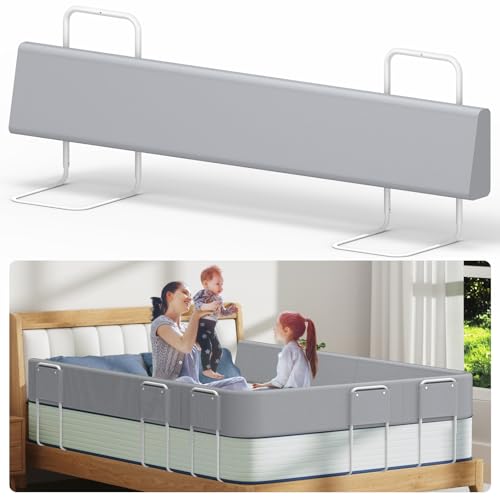 Kidsbuddy 150CM Sponde Letto Bambini, Barriera Letto Bambini Anticaduta,Altezza Regolabile,Facile da Montare,Protezione da Caduta,Barriera di Sicurezza Letto per Bambini,1PCS,Grigio