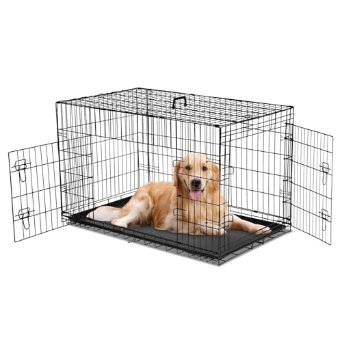 Dog Crate, 36 Inch Medium Wire Kennel with Divider Panel, Metal Cages with Double Door, Leak-Proof Pan Tray, Folding Portable for Indoor Outdoor Travel Dog Crate, 36 Inch Medium Wire Kennel with Divider Panel, Metal Cages with Double Door, Leak-Proof Pan Tray, Folding Portable for Indoor Outdoor Travel