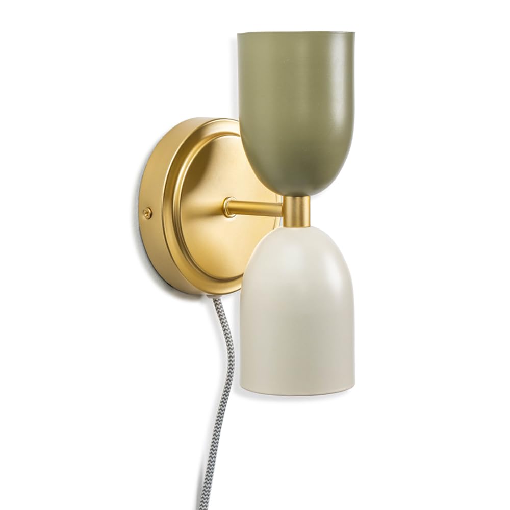 ValueLights | Plug in Gold Up & Down Wall Light with Khaki/Cream Shades Wall Lamp | Wall Lamps & Sconces, Home Décor & Improvement Essential | Includes Bulb