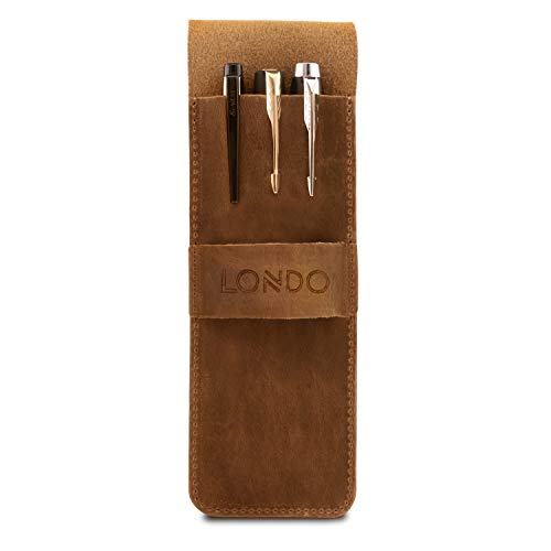 Image of Londo Genuine Leather Pen and Pencil Case with Tuck in Flap, Stationery Bag