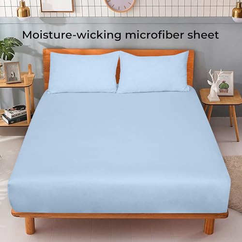 Image of Royale Linens Fitted Sheet King - Ultra Soft 1800 Brushed Microfiber - Hotel Luxury Bottom Sheets - Wrinkle Free & Fade Resistant - Deep Pocket Fitted Sheet Only (King, Lake Blue)