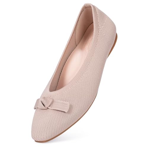 Image of Frank Mully Ballet Flats for Women Dressy Squared Toe Knit Flat with Bowknot Casual Comfortable Slip-On Work Business Shoes for Daily Casual
