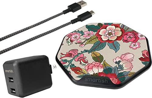 Smartish Fast Wireless Charger - Charge Island Power Couple Qi-Certified 15W Charging Pad [Textured & Non-Slip] + 2-Port Wall Charger - for iPhone, Samsung Galaxy, AirPods Pro, Qi-Enabled Devices