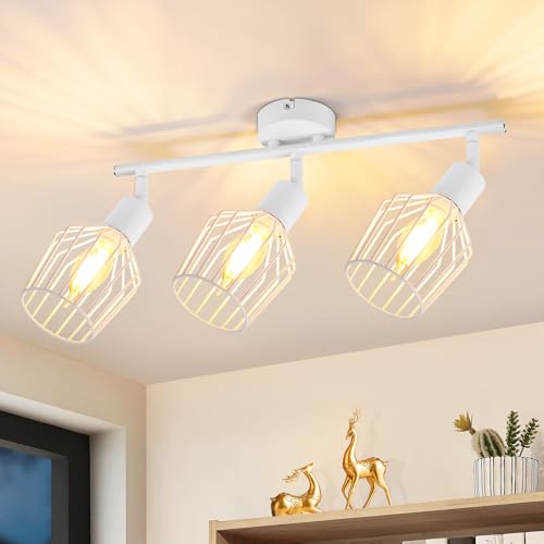 Lichtmaler Lampara Techo Focos Plafon Aplique Techo 3 Luces Vintage Orientable E14 Focos Rusticos Interior Blanca Forja Industrial Salon Comedor Cocina, Base de Barra