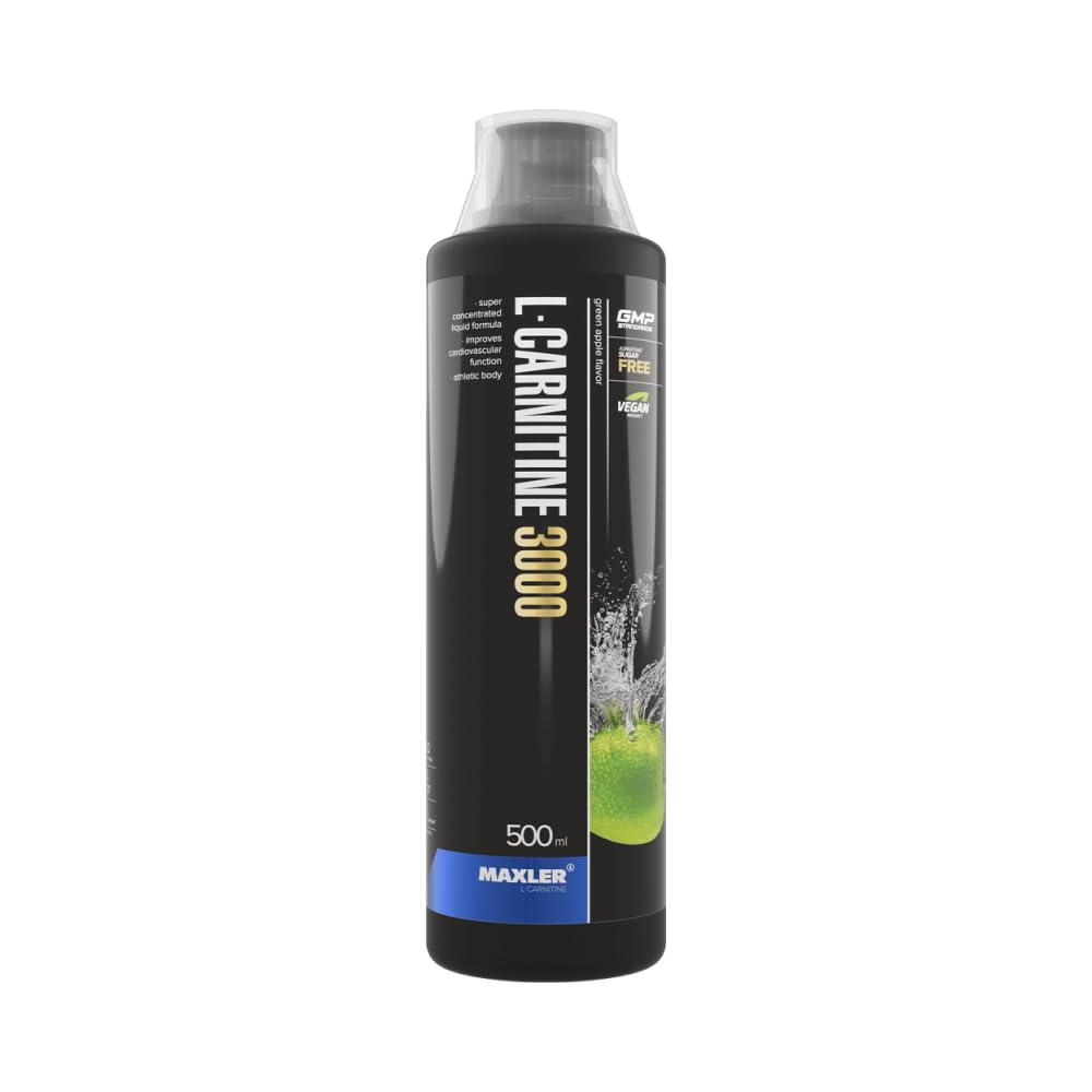 l carnitina liquida dosis Maxler L-Carnitina 3000 - Manzana Verde - 500ml - Líquida en altas - Suplemento nutricional vegano - 3000mg de ingrediente activo por ración - 20 porciones L-Carnitina Líquida 500ml - Adelgazante