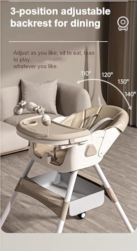 Image of Nine point nine PU Leather High Chairs with Rocking Mode, High Chair for Babies and Toddlers, Easy to Fold Highchair, Adjustable Highchairs with Double Tray (560 Grey)