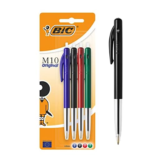 BIC M10 Original Stylos-Bille Rétractables Pointe Moyenne (1,0 mm) - Couleurs Assorties, Blister de 4