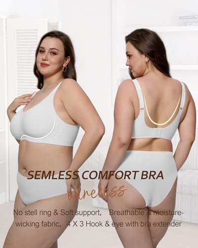 Image of HORISUN Seamless Bras Full Coverage Wireless Push Up Bra for Women No Underwire Comfort V Neck Bralettes with Support