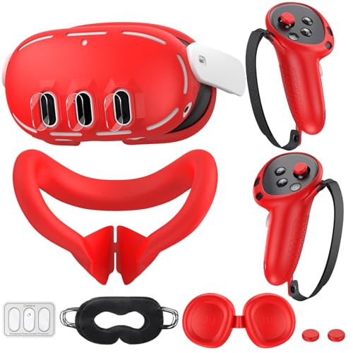 KANG YU Funda de silicona compatible con accesorios Meta/Oculus Quest 3, cubierta facial de silicona VR, cubierta de carcasa de realidad virtual, funda de agarre para controlador táctil, juego de