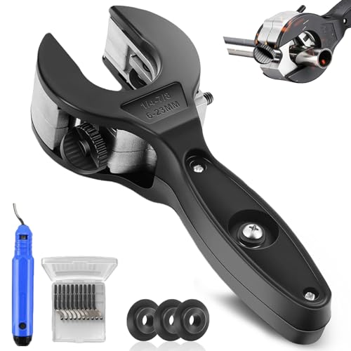 Ratcheting Pipe Cutter Tool,Ratchet-Type Tube Pipe Cutter,One-Hand Fast Pipes Cutting Tool,for Cutting 5/16-1-1/8 Inch Pvc Stainless Steel Copper Aluminium,Quick Cut Ratcheting Tubing(Black,1/4–7/8)