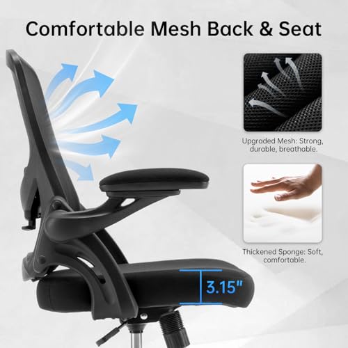 Image of Drafting Chair Ergonomic Comuputer Standing Desk Chair with Flip-Up Arms and Lumbar Support, Tall Office Chair with Adjustable Footrest, Stool Counter Height Office Chairs Black