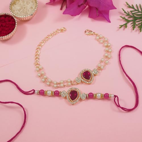 Image of I Jewels Designer Kundan Pearl Bhaiya Rakhi With Roli Chawal for Brother /Bro /Men with Rakshabandhan Card
