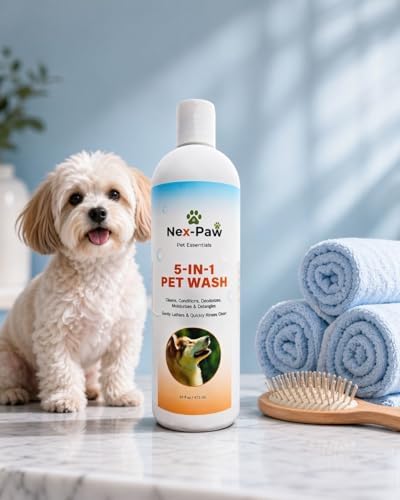 NEX-PAW 5-in-1 Dog Shampoo & Conditioner β Deodorizing, Cleaning, Moisturizing & Detangling Pet Wash for Dogs & Puppies β Gentle Formula β 16 oz - 2