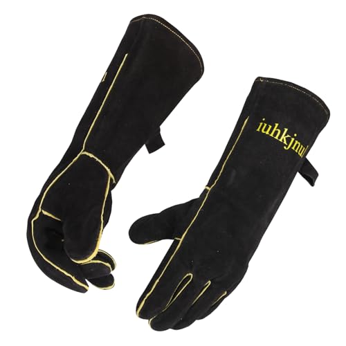 iuhkjnuh Fireplace Gloves Fire Heat Resistant: Fireproof Leather for Fireplace Fire Pit Wood Stove Campfire Furnace (L)