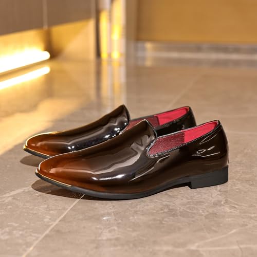 Santimon Men's Slip-On Patent Leather Loafers Elegant Polished Casual Slip-On Moccasins for Formal Dress Wedding Shoes2