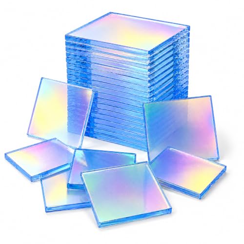 Image of TOEPODO 100pcs Mini Iridescent Holographic Acrylic Squares 1 inchx1 inch,1 /8 inch Thickness, Transparent Rainbow Cast Acrylic Sheets Plexiglass Sheets for DIY Crafts, Art Deco, Light & Shadow Artwork /Home Deco