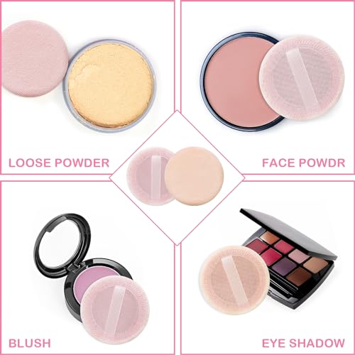 Sibba Makeup Puderquaste 12 Stück Runde Velours Gesicht Schwämmchen Make-up Kompakt Body Container Einstellung Gepresste Mischung Foundation Creme Make Up Band Strap Schwamm Kissen Rosa&Hautfarbe