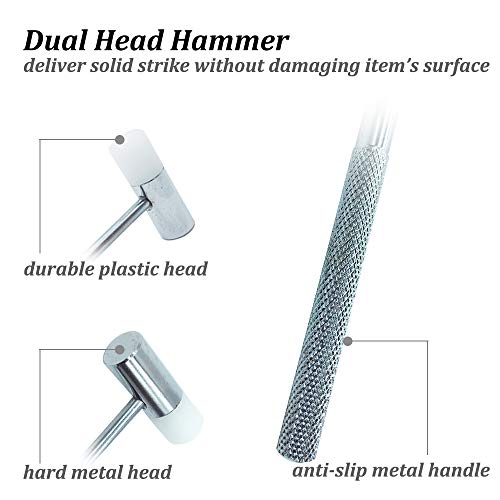 Dual Head Small Hammer, 7-1/2in Length, Silver Knurled Grip, Double face Jewelry Mallet Hammer, Mini Mallet for crafts, Mini Hammer for Watch, Tuning, Woodworking, Toys, Handcraft, Leather, Instrument