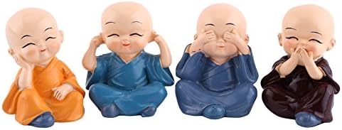 GOTOTOP 4 Cute Monks Not Hearing No Seeing No Evil Doing No Evil Statue Wealth Lucky Home Baby Buddha, Brown, Green, Gold