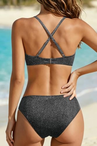 Image of Yonique Womens Push Up Bikini Set - Two Piece Swimsuit V Neck Crisscross Back Bathing Suit 2025 Swimwear