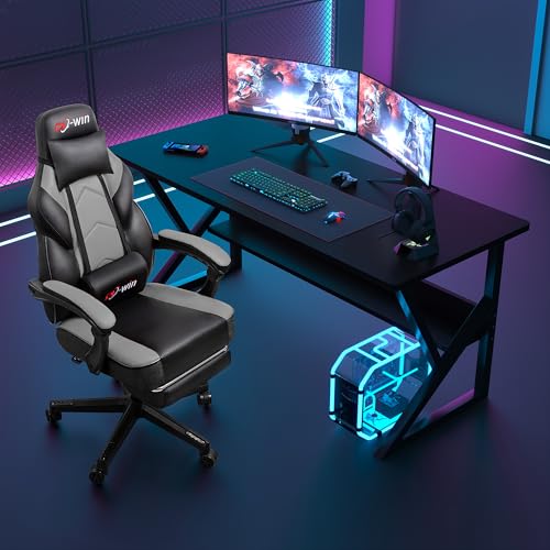 Gaming Chairs for Adults, Computer Chair with Footrest and High Back, Big and Tall Gamer Chair's with Massage Lumbar Support, 360° Swivel Height Adjustable Gaming Chair, Grey - Image 6