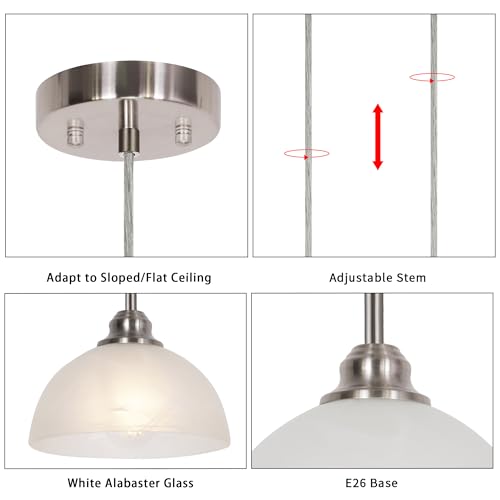Tuluce 3-Pack Modern Pendant Light, Kitchen Island Dining Room Brushed Nickel White Alabaster Glass Hanging Lamp thumb #6