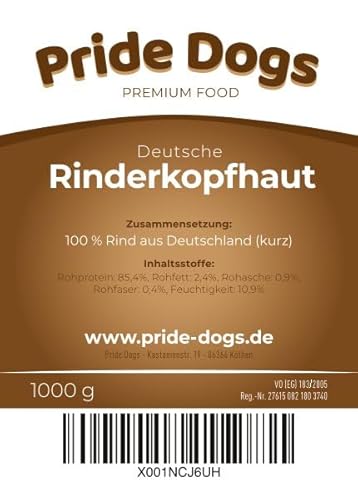 Rinderkopfhaut klein 8-15 cm 1kg - Premium Kausnack für Hunde von PrideDogs - Zahnpflege - Getreidefrei - 100% Rind Natur Leckerli
