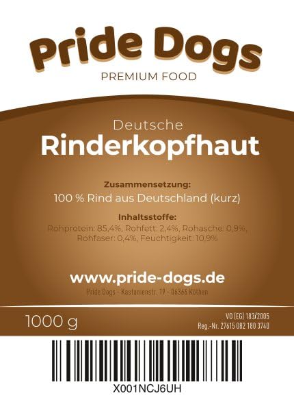 Rinderkopfhaut klein 8-12 cm 1kg - Premium Kausnack für Hunde von PrideDogs - Zahnpflege - Getreidefrei - 100% Rind Natur Leckerli