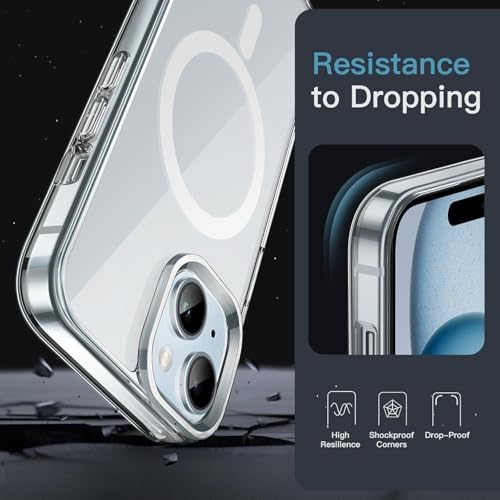 Image of JGD Magnetic Case for iPhone 15 Compatible with MagSafe, Shockproof Phone Bumper Cover, Anti-Scratch Clear Back (Clear)