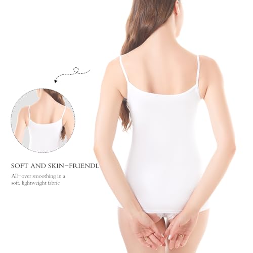 Power Flower Camiseta de Tirantes de algodón para Mujer – Camiseta Interior Premium con Adorno de Encaje Floral en el Escote, Top Suave y Transpirable para superponer (928-White, XXL)