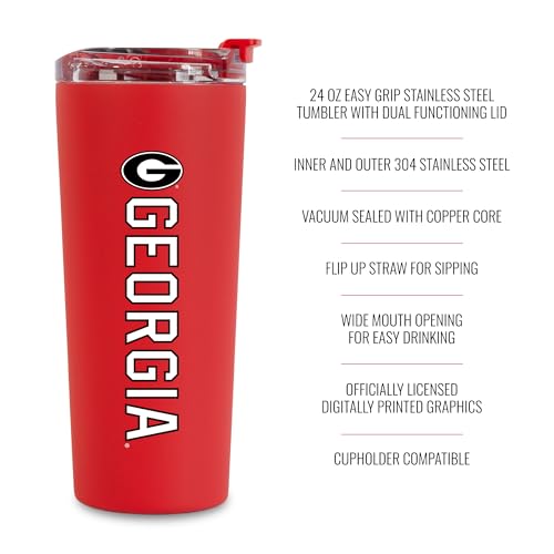 Image of Rico Industries NCAA Georgia Bulldogs Red 24oz Stainless Steel Tumbler with Lid and Dual Functioning Lid