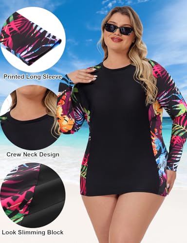 Zamowoty Women's Plus Size Rash Guard Long Sleeve Swim Shirt UPF50+ Sun Protection Loose Fit Quick Dry Swimsuit Tops2