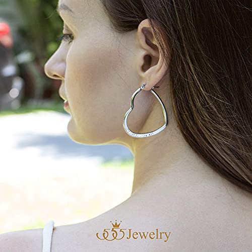 555Jewelry Womens Heart Shape Love Stainless Steel Large Statement Hoop Earrings Hypoallergenic4